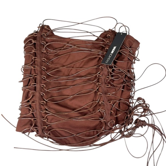 Fashion Nova Tops - Fashion Nova L Brown Strappy Corset Top Lace Up Caged Baddie Clubwear Festival